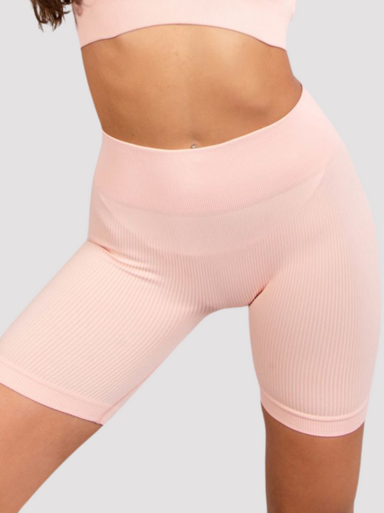 Blush Pink Ribbed Active Wear Crop Top and Cycling Shorts Set