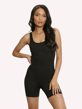 Black Ribbed Waist Control Unitard Jumpsuit