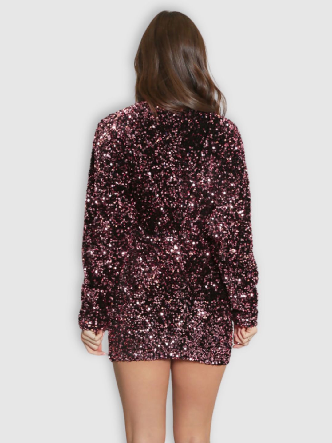 Deluxe Premium Range, Rose Coloured  Sequin Long Sleeve Mini Dress